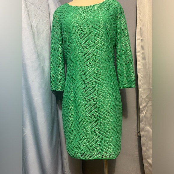 Lilly Pulitzer Green Sheath Dress Long Sleeve Crew Neck - Picture 6 of 12